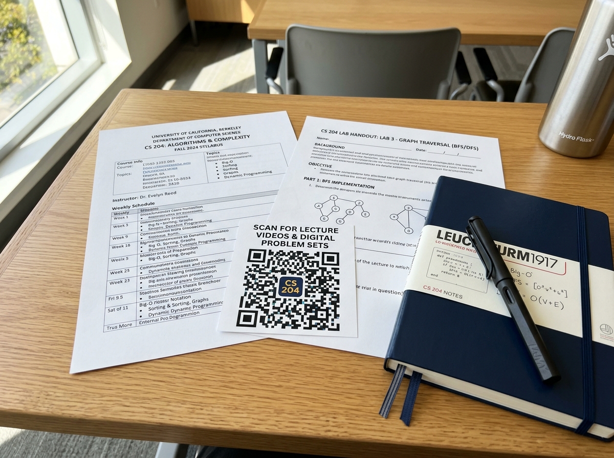 University lecture syllabus and handout with reading list QR code